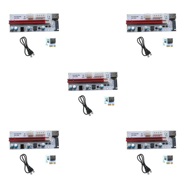Langgg 6Pcs VER008S 4Pin SATA 6PIN PCI PCIE PCI-E Riser Card 008s 008 Adapter 1X to 16X USB3.0 Extender red 5Set