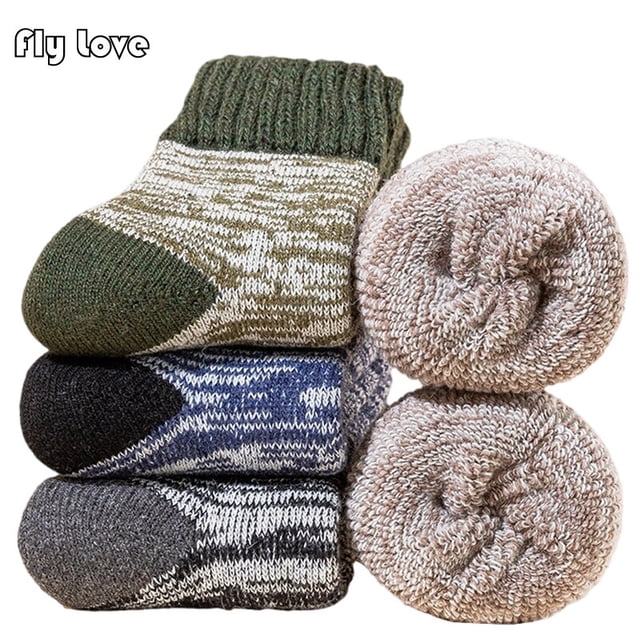 Calcetines de lana para hombre y mujer, medias de tubo medio, súper gruesas, cálidas, térmicas contra el frío y la nieve, 3 pares