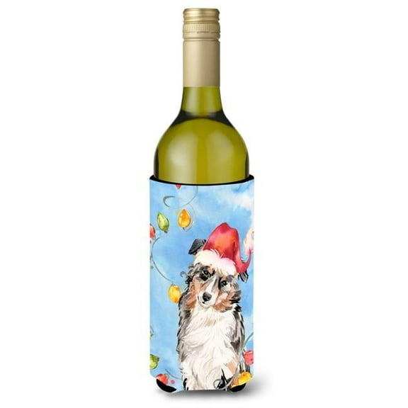 Christmas Lights Australian Shepherd Wine Bottle Beverage Insulator Hugger