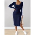 thumbnail image 6 of Women'S Autumn Dress 2 Long Sleeve Square Neck Knit Midi Beach Resort Dress Slit Slim Maxi Dress Royal Blue XL, 6 of 7