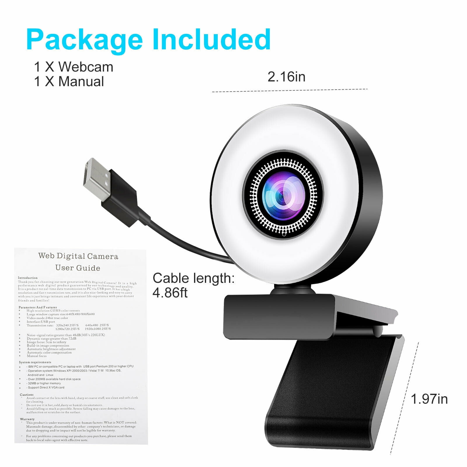 2k Full Hd Usb Web Camera Webcam W Ring Light Mic For Video Calling Conferencing Walmart Com Walmart Com