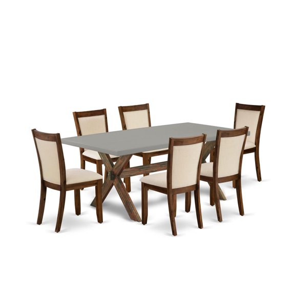 X797MZN32-7 Dining Table and 6 Light Beige Chairs - Distressed Jacobean Finish