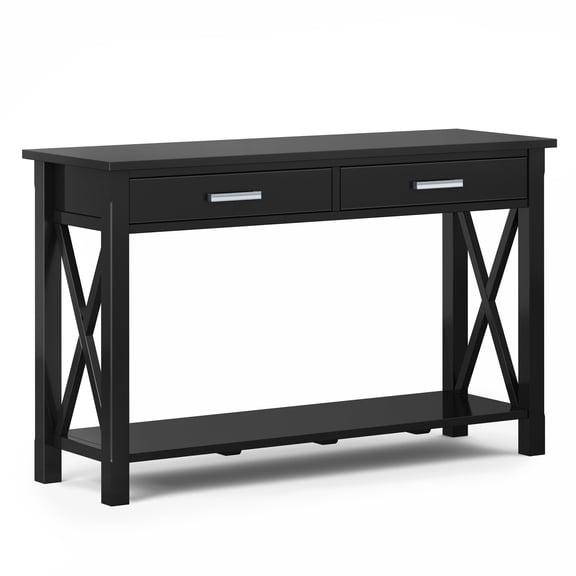 Simpli Home Kitchener 47 inch Wide Solid Wood Contemporary Console Sofa Table in Black