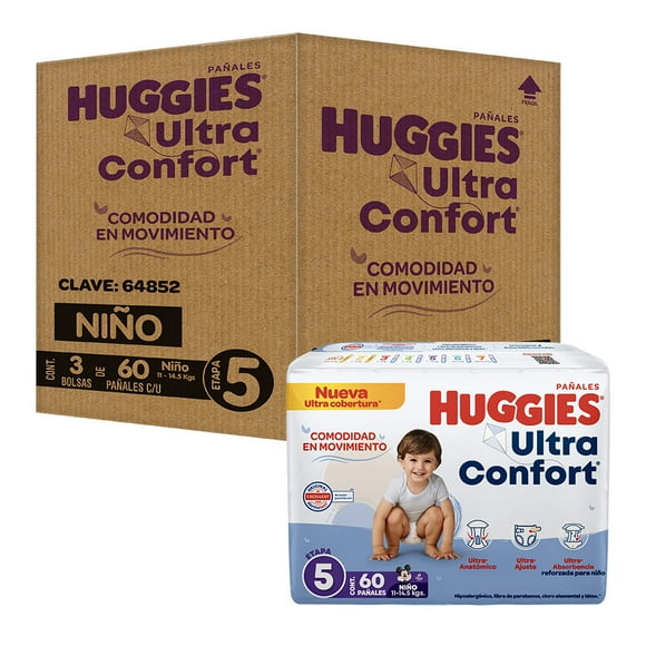 Pañal Desechable Huggies Ultraconfort Etapa 5 Niño (60 x 3) 180pz
