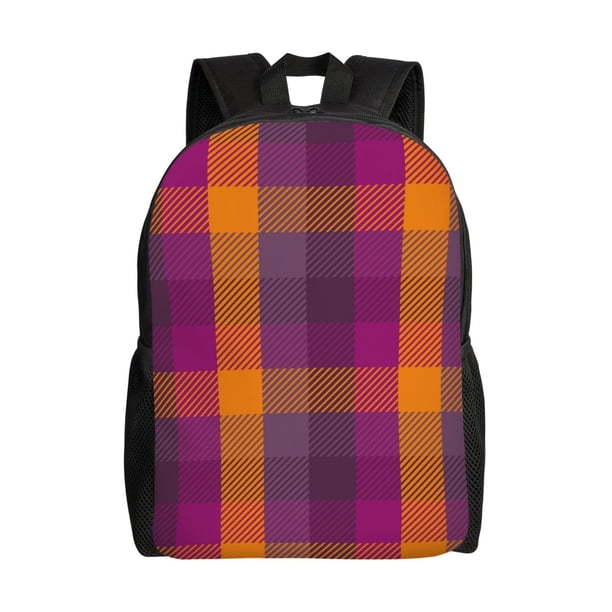 Easygdp Purple Yellow Buffalo Plaid Mochila Versátil y Elegante: Comodidad, Almacenaje y Durabilidad para la Universidad, Trabajo, Viajes y Uso Diario
