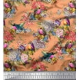thumbnail image 1 of Soimoi Orange Moss Georgette Fabric Leaves,Floral & American Robin Bird Print Fabric by The Yard 42 Inch Wide, 1 of 3