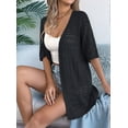 thumbnail image 5 of Summer Crochet Cardigan for Women Short Sleeve Boho Oversized Open Front Knitted Black S, 5 of 8