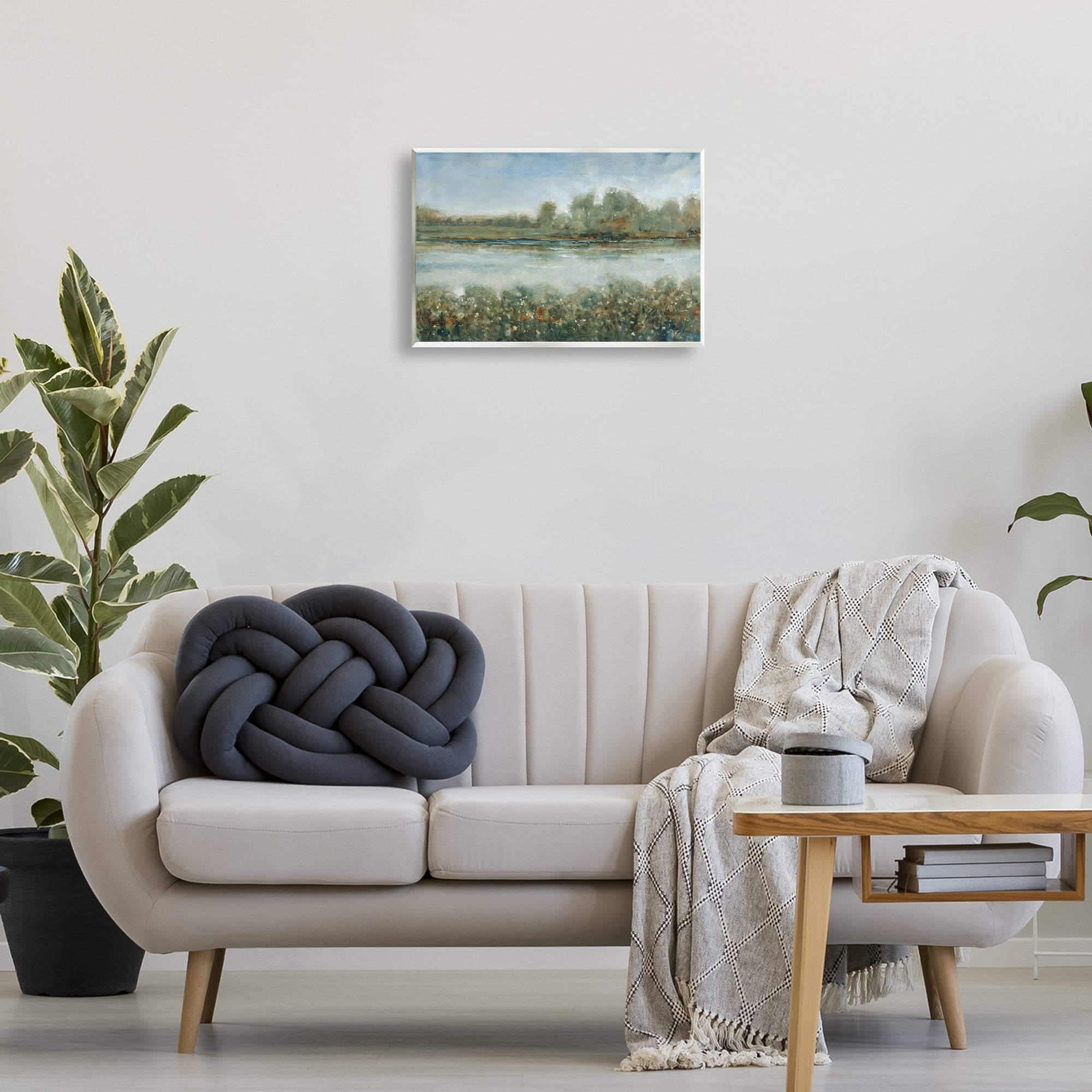 Stupell Industries Vegetation Lining River Landscape & Nature Painting Unframed Art Print Wall Art, 19 x 13