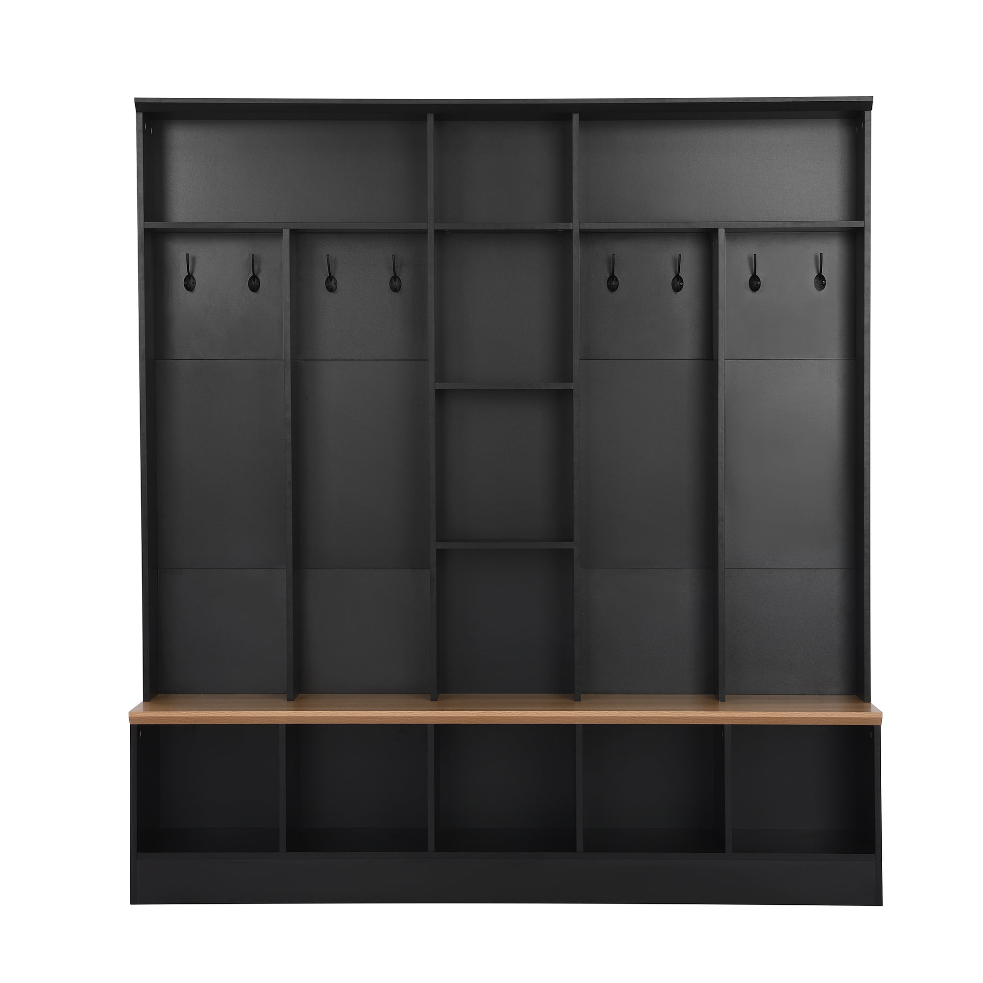 Euroco Wide Design Hall Tree with Storage Bench, Minimalist Shoe Cabinet with Cube Storage & Shelves, Multifunctional Coat Rack with 8 Hooks for Entryways, Mudroom
