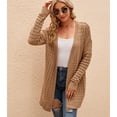 thumbnail image 2 of Defitshape Women's Long Sleeve Cardigan Sweater Crochet Knit Long Top Soft Cut Out Spring Open Front Stretch Knit Loose Knitwear Brown Medium, 2 of 4