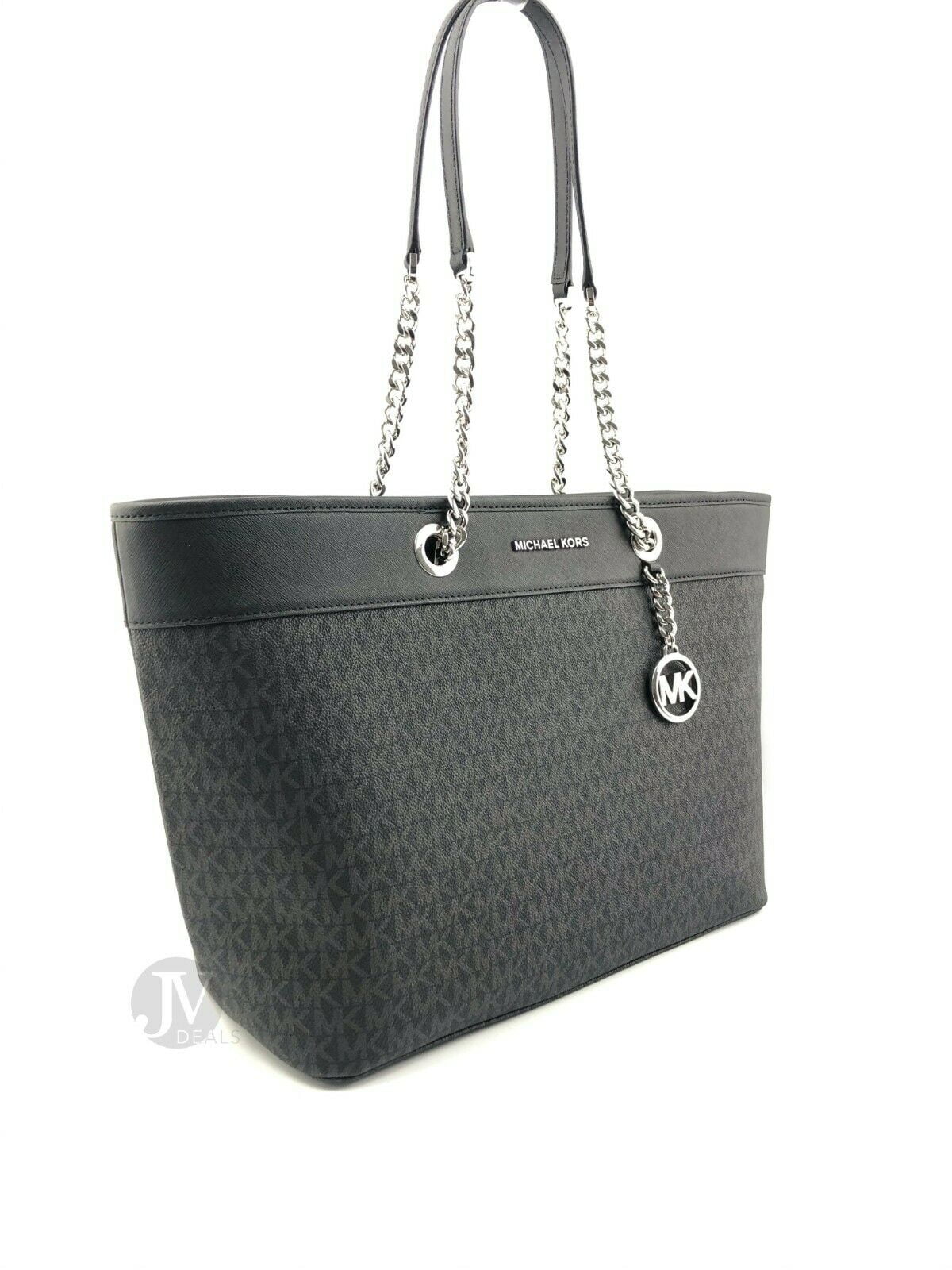 Michael Kors Shania Large East West Chain Leather Tote Handbag Bag in Black