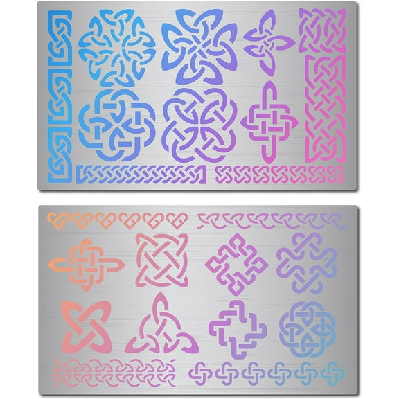 2 Styles 6" Celtic Knot Stencil Viking Symbol Witchery Reusable Stainless Steel Flower Templates for Painting on Wood Wall Canvas Furniture Pyrography Engraving Crafts Home Decorations