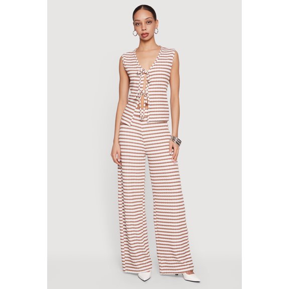Women's Striped Textured Knit Pull On Pants