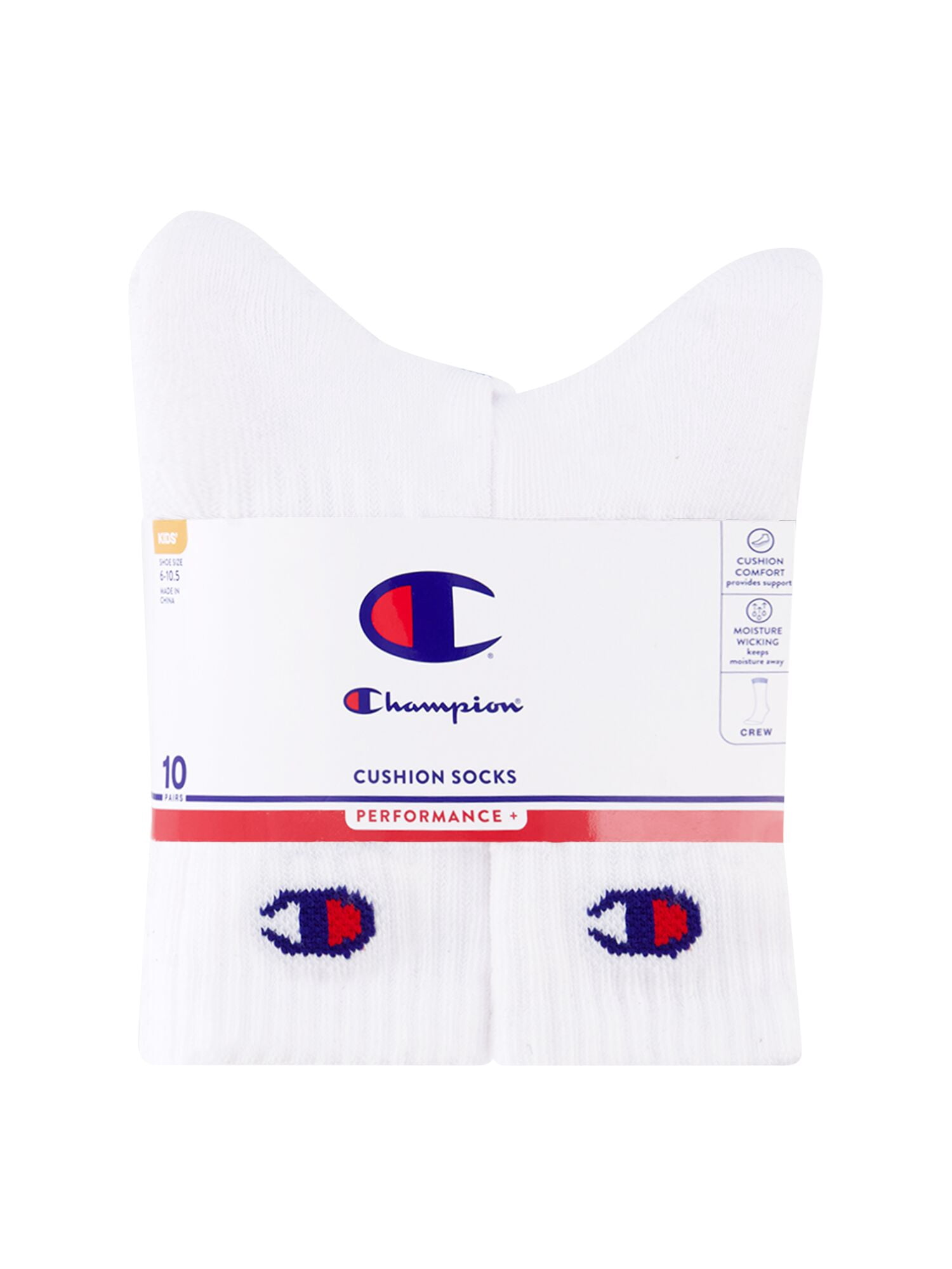 Champion Boys Cushion Performance+ Kid Crew Socks, 10 Pack, Sizes S–L
