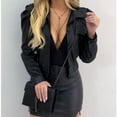 thumbnail image 2 of Lyinloo Women's Street Short Lapel Frayed Breasted Denim Puff Sleeve Slim Leather Jacket Black XXL, 2 of 6