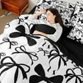 thumbnail image 4 of Homewish Cute Bowknot Bedding Comforter Set 7-Piece for Teens Female Women,Kawaii Bowtie Bow King Bedding Sets,Black White Ultra Soft Bed Sheets,Super Cozy Room Decor,Reversible, 4 of 8