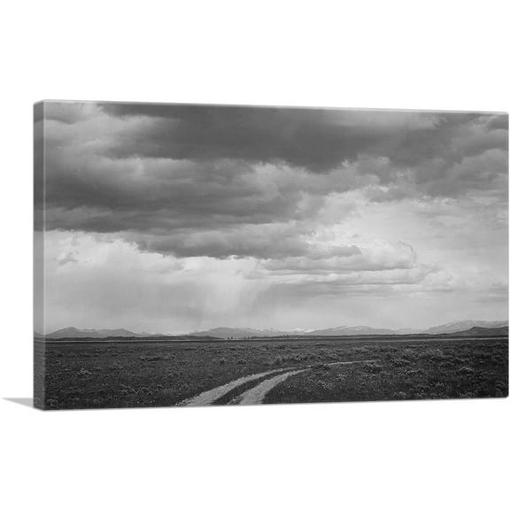 ARTCANVAS Roadway and Clouded Sky Near Grand Teton National Park - Wyoming Canvas Art Print by Ansel Adams - Size: 18" x 12" (0.75" Deep)