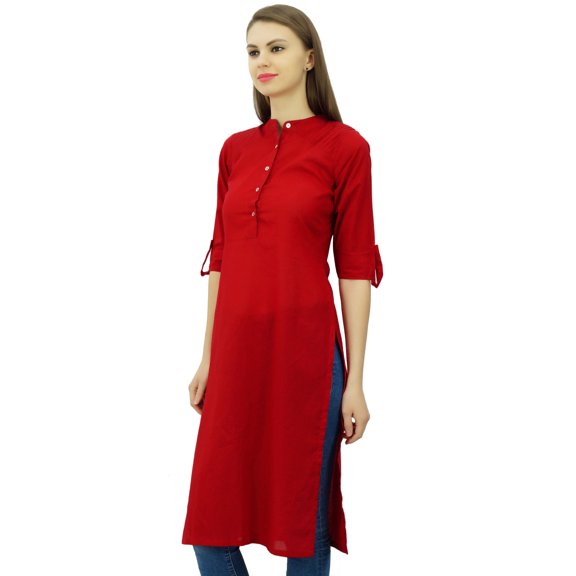 Phagun Cotton Plain Kurti Tunic Mandarin Collar Ethnic Casual Kurta Blouse