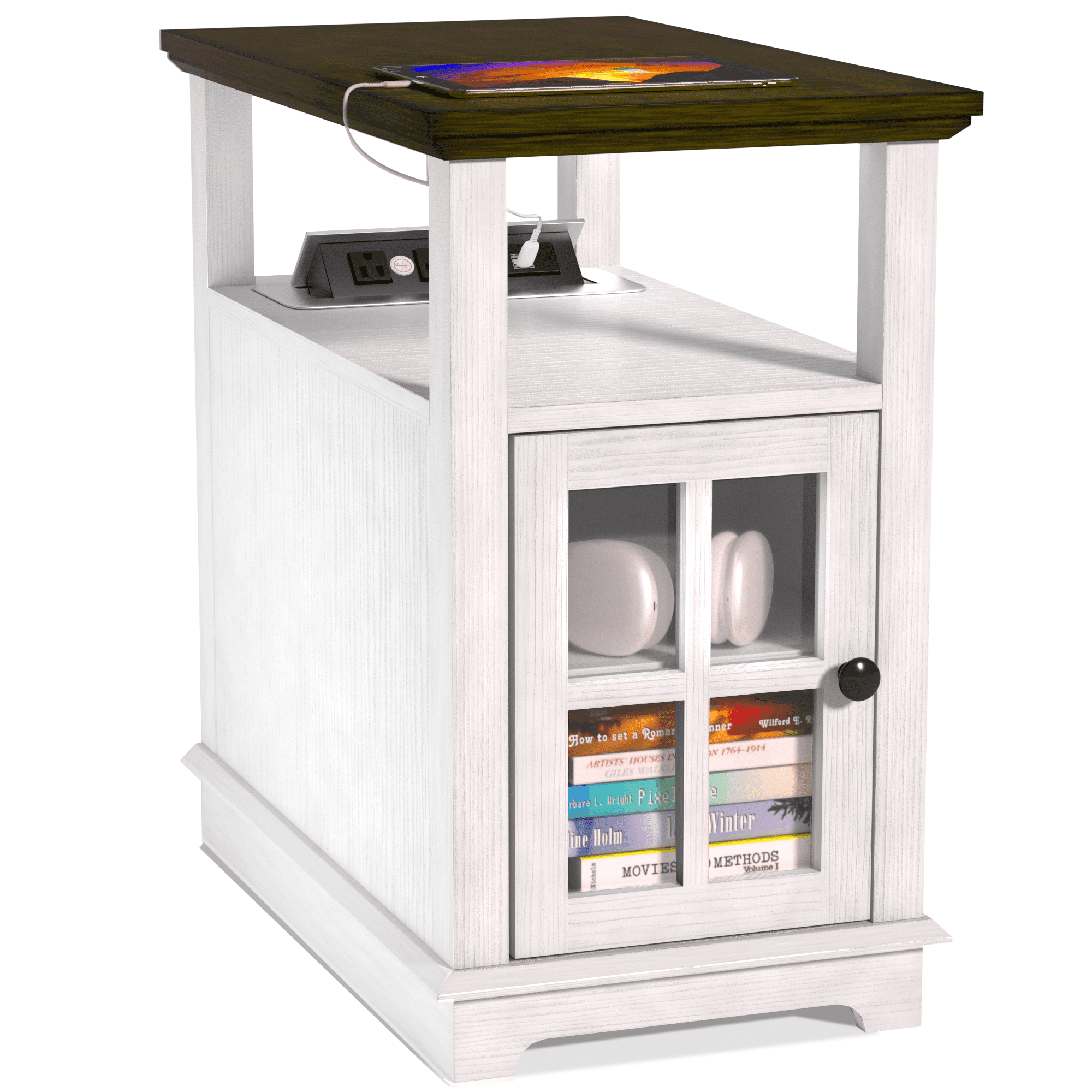 FAGAGA Rectangular Accent End Table with Charging Station and Storage
