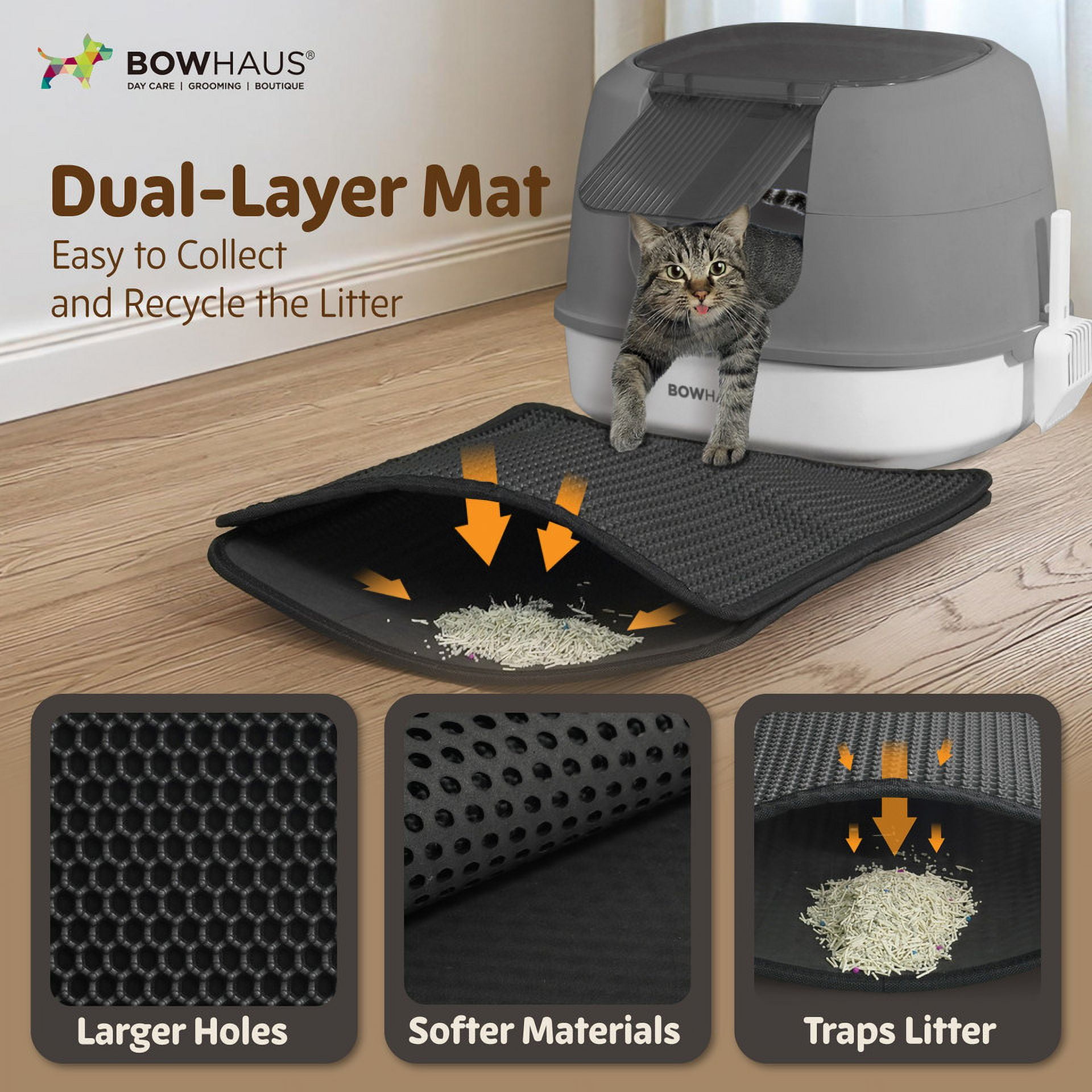 CAPHAUS 3-in-1 Detachable Cat Litter Box w/ Lid, Large Anti-Leakage Cat Toilet with Scoop, Cat Mat & Odor Fitter, Plastic Cat Box for All Sizes of Cats, Dark Grey