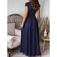 thumbnail image 6 of Women'S Deep V Neck Solid Color Pleated High Waist Slit Club Party Evening Long Maxi Dress Dark Blue XXL, 6 of 7