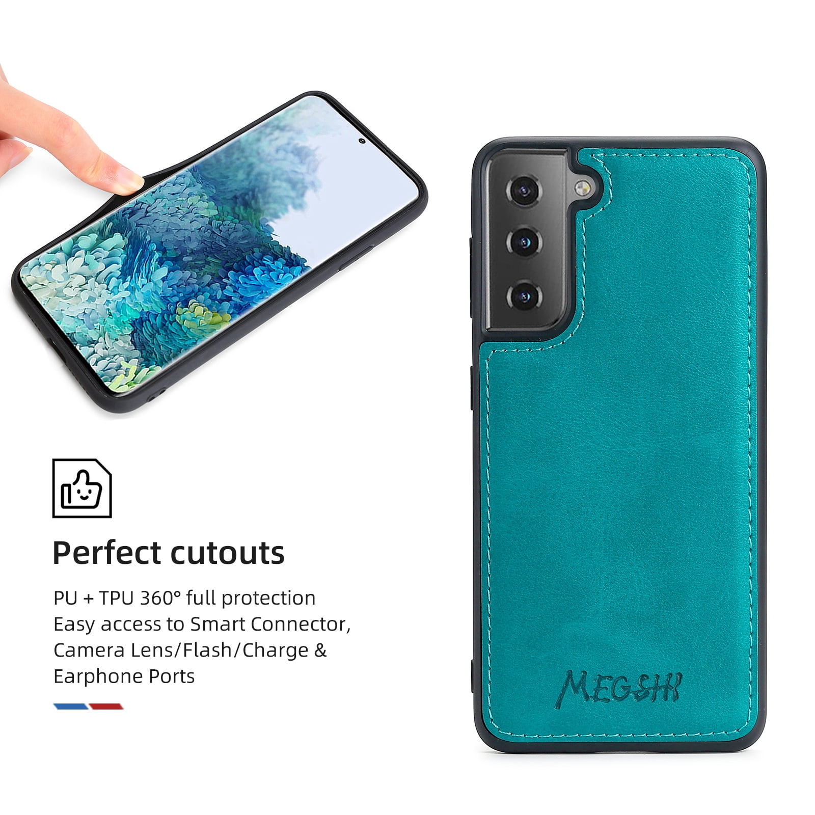 Galaxy S22 Wallet Case Premium Leather Flip Zipper Detachable Magnet Wallet Stand Card Holder Case with Crossbody Lanyard Strap Zipper Pocket Cover for Samsung Galaxy S22 6.1 inch 2022,Blue