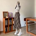thumbnail image 2 of DHFJKG Womens Skirts Plaid High Waist Side Slit Mid-Calf Skirt Slim Fit A Line Bodycon Trendy Skirt, 2 of 5