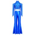 thumbnail image 3 of TSSOE Girls 2-piece Jazz Dance Outfit Shiny Sequin Tassels Latin Hip Hop Dancewear Long Sleeve Crop Top With Flared Pants Royal Blue 14, 3 of 7