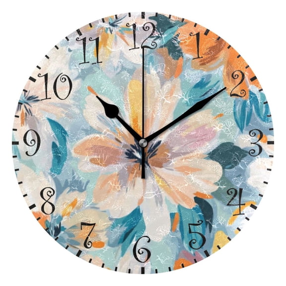 10" Artistic Round Wall Decorative Desk Clock Wall Clock Home Decor Oversized Flowers Pattern