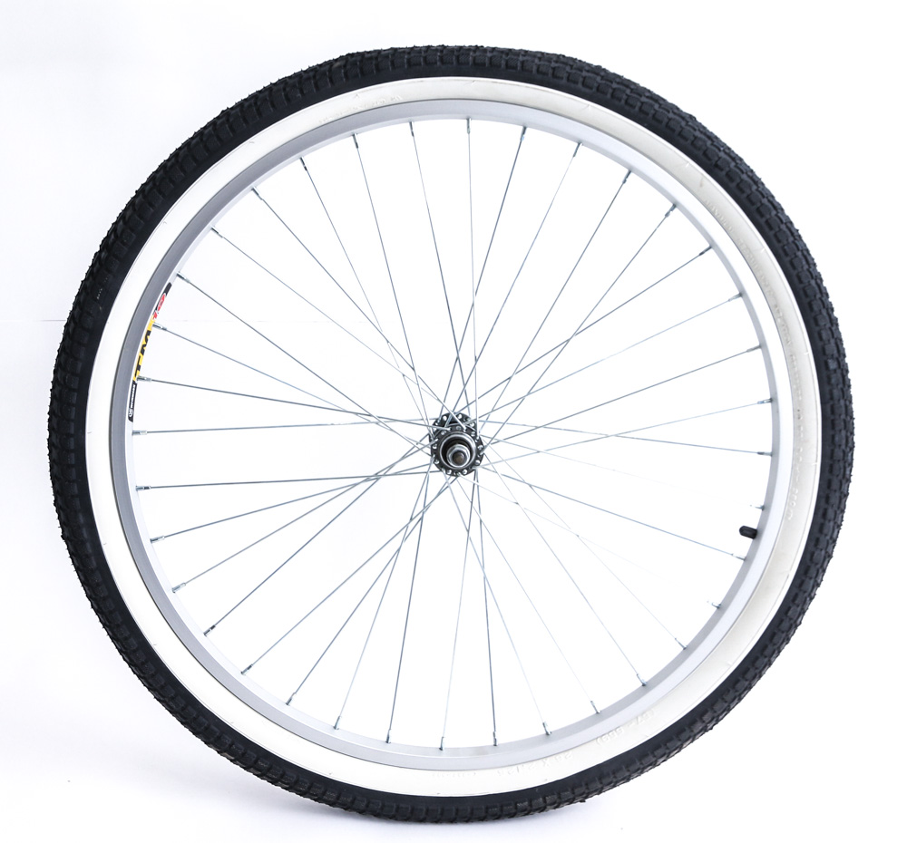 TM19 26" Cruiser MTB Bike Wheel + Whitewall Tire 3/8" Axle Aluminum Rim