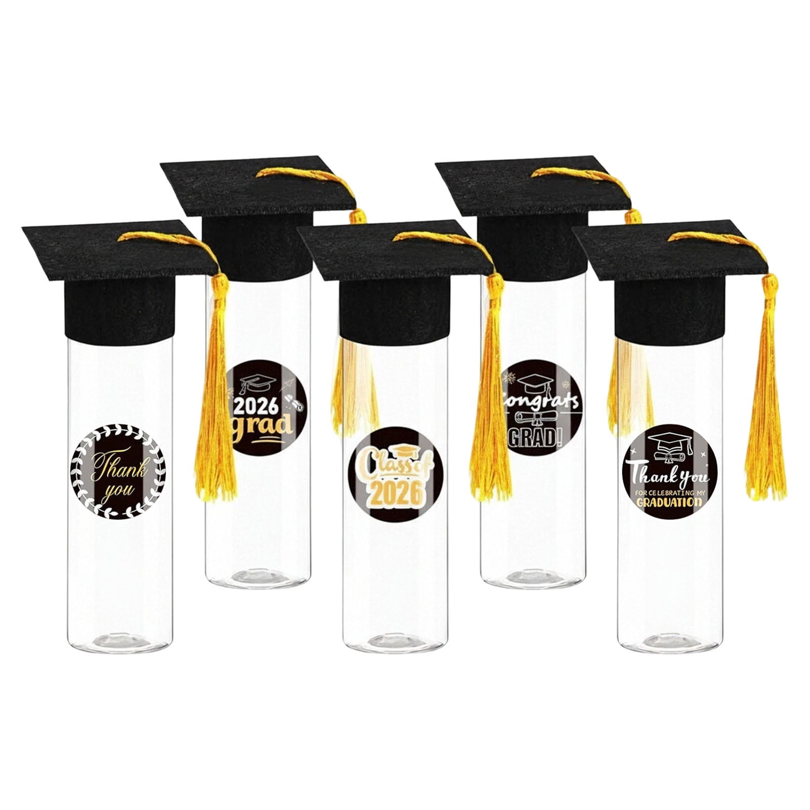 30 Sets 2026 Graduation Candy Tubes Graduation Party Candy Boxes Containers Grad Cap Jars with Tassels Stickers Clear Party Favors for Graduations Decorations(Yellow)