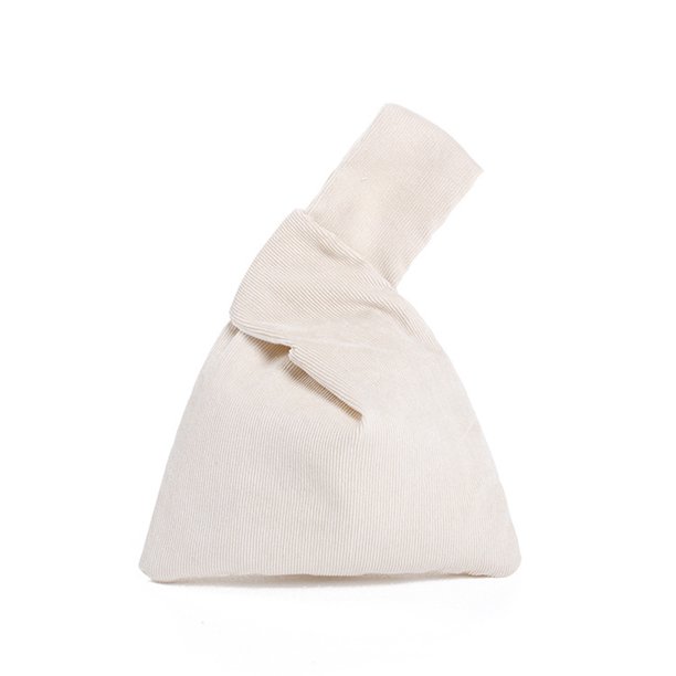 Qarigey Bolsos de mano de pana para mujer, bolsa de comestibles sencilla, bolso de muñeca con nudo y asa de estilo japonés, llave de compras, Bolsas de mensajero y de hombro Beige Qarigey AP012728-01