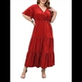 thumbnail image 1 of Vestido Informal de Lunares para Mujer, Talla Grande, de Verano, Corta, Cuello en V, Holgado, Escalonado Rojo 4XL, 1 of 9