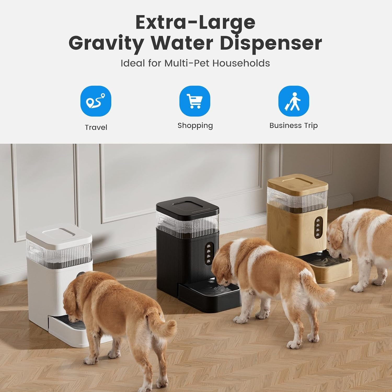 Nomipaw Automatic Dog Water Dispenser Gravity Waterer with Stainless Steel Bowl Water Dispenser 8.5L Large Capacity Water Feeder with Filters for Dogs Cats Pets, BPA-Free Noise-Free (White)