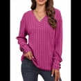 thumbnail image 3 of Camisas Tipo Túnica de Punto con Cuello en V, Larga y Botones Decorativos, Informales, Lisas, Suaves para Mujer Rosa Roja L, 3 of 9