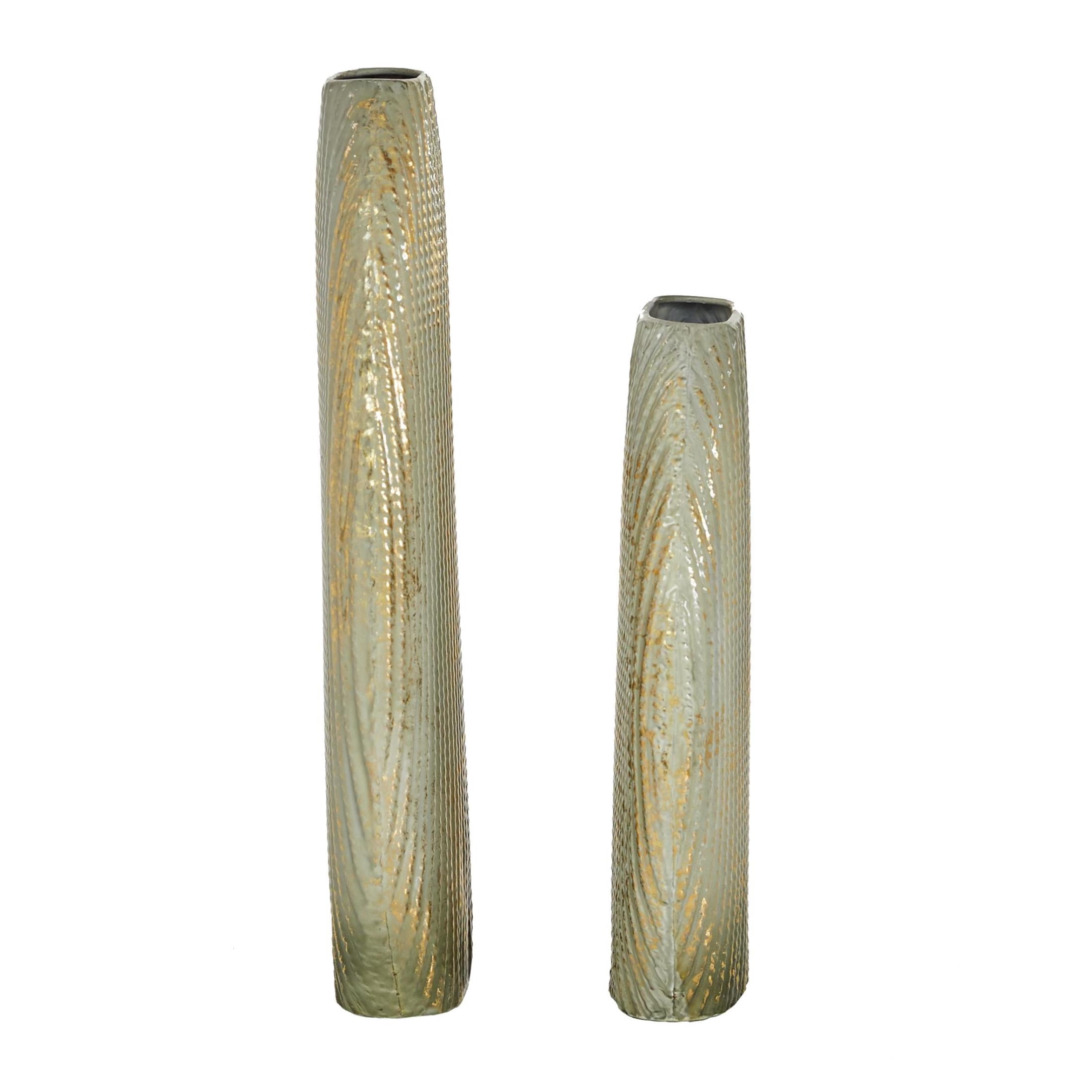 DecMode 12", 16"H Gold Metal Vase with Gold Accents, Set of 2