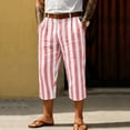 thumbnail image 5 of Men's Linen Pants Casual Elastic Waist Button Fly Cropped Trousers, Comfortable Straight Leg Pants with Pockets, Drawstring Lightweight Breathable Summer Travel Beach | AESTIVO,Pink XL, 5 of 8