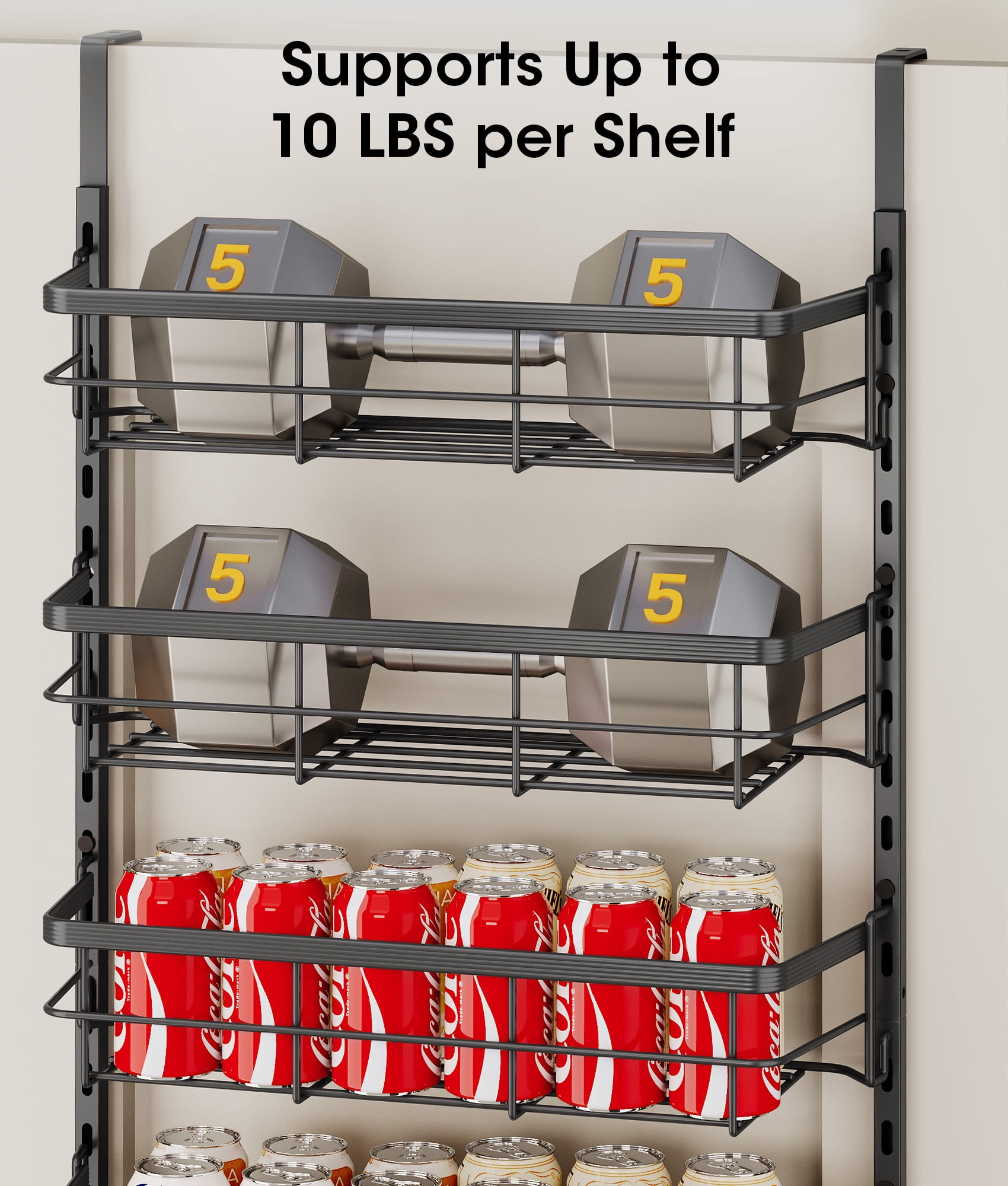 8-Tier Adjustable Over the Door Pantry Organizer with 2 Sets Hooks Fits Most Doors, Hanging Spice Rack for Pantry Door Organizer And Storage, Black