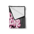 thumbnail image 2 of Saying Soft Flannel Fleece Blanket, You Make Me Happy Hand Lettered Brush Script Style Phrase Vintage Text, Cozy Plush for Indoor and Outdoor Use, 50" x 70", Charcoal Grey Pink White, by Ambesonne, 2 of 5