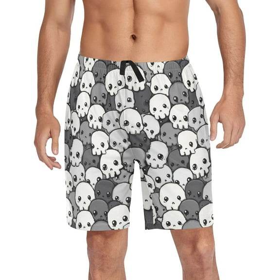 Men's Pajama Shorts Bottoms with Pockets Soft Lightweight Lounge Sleep Wear Cute Cartoon Skull