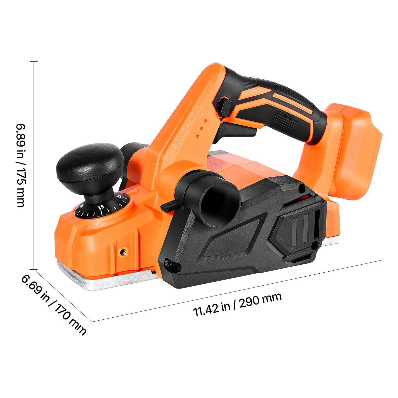Cordless Hand Planer with 18V Brushless Motor, 3-1/4" Planing Width, 5/64" Depth, Adjustable Depth Knob, Chamfering Groove for Woodworking