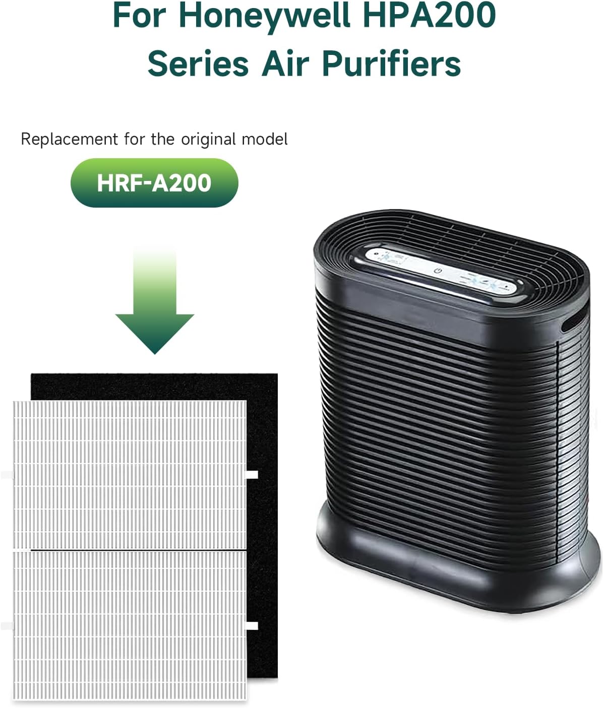 HPA200 HEPA Replacement Filter R for Honeywell Air Purifier 200 Series, 2 HEPA Filters with 4 Pre-Cut Carbon Filters
