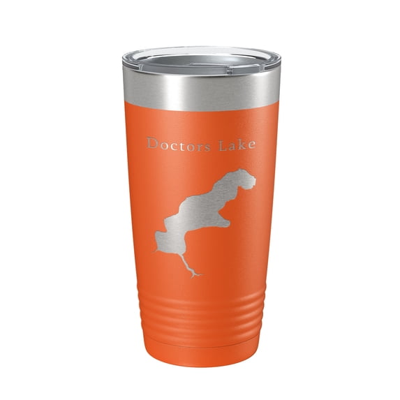 Doctors Lake Map Tumbler Travel Mug Insulated Laser Engraved Coffee Cup Florida 20 oz Orange