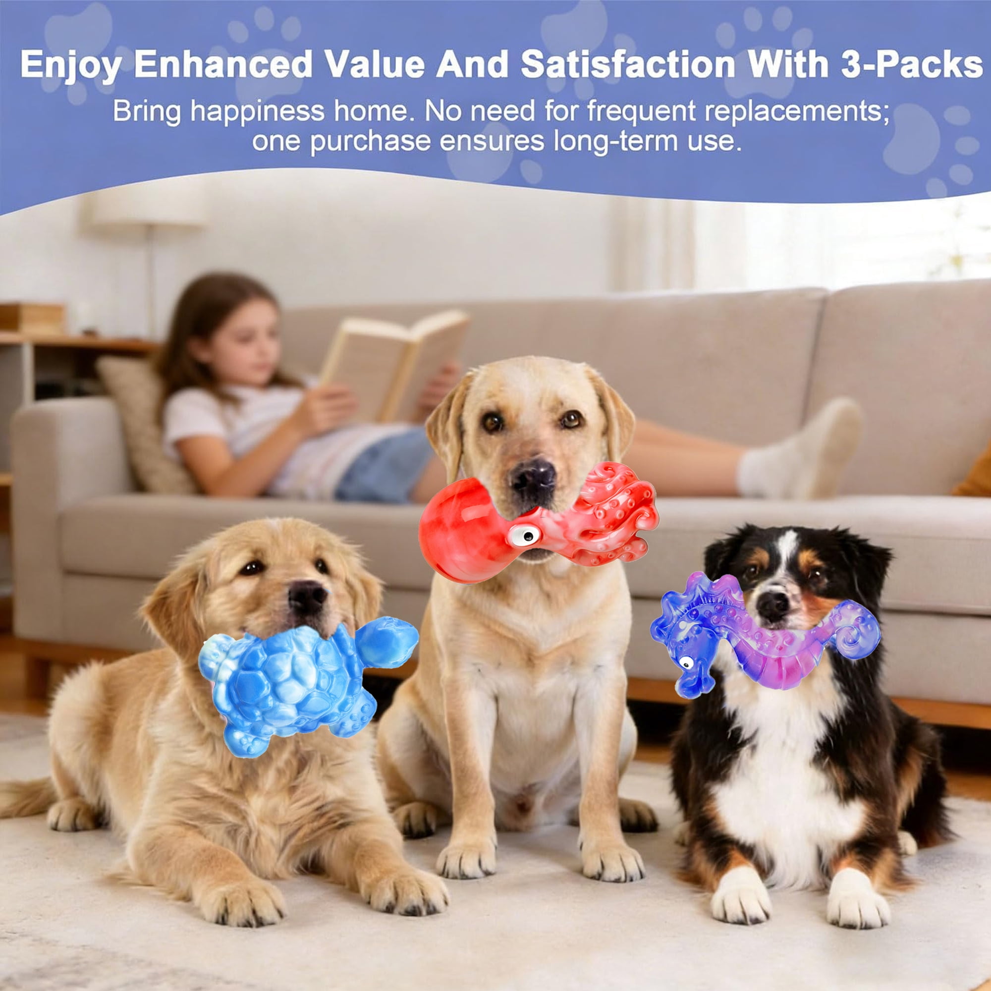 Pet Deluxe 3 Pack Dog Toys for Aggressive Chewers Dog Chew Toys for Medium Large Dogs, Milk Flavored Indestructible Dog Toy, Dense Nylon Tough Dog Toy to Keep Them Busy, Reduce Boredom