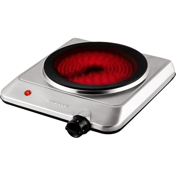 OVENTE Countertop Infrared Single Burner, 1000W Electric Hot Plate w/ 7.5” Ceramic Glass Cooktop, 6 Level Temperature Setting & Easy to Clean Base, Compact Stove for Home Dorm Office, Silver BGI201S