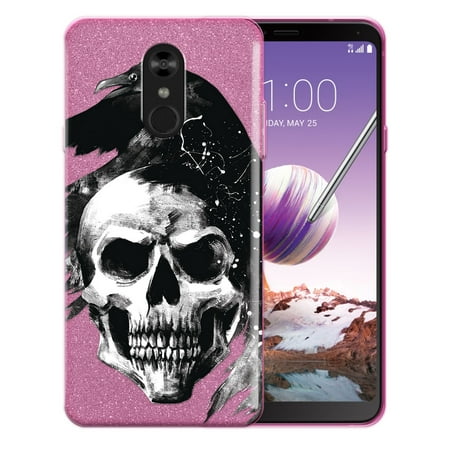 FINCIBO Pink Gradient Glitter Case, Sparkle Bling TPU Cover for LG Stylo 4 Q710, Red Skull