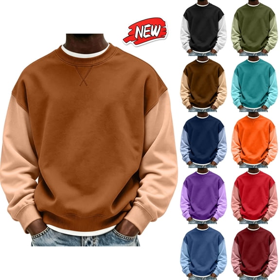 qafoshin Color Block Crew Neck Sweatshirt for Men, Fashion Classic Regular Fit Soft Raglan Long Sleeve Casual Pullover Tops