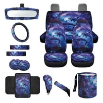 Jeiento Dolphin Car Accessories Set Auto Seat Cover Steering Wheel Cover Seatbelt Pad Trash Can Armrest Cover Pad Cup Holders Rearview Mirror Cover Handbrake Cover Set for SUV Van Truck, 14 Pack