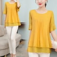 thumbnail image 2 of Pgeraug Womens Short Sleeve Tops Plus Size Lady Women Top Chiffon Solid Short Sleeve Casual Shirt Blouse Plus Size Tops for Women Yellow M, 2 of 5