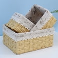 thumbnail image 4 of Frogued Storage Basket Flower Pattern Wear Resistant Fabric Multifunction Handmade Rattan Sundries Storage Bin for Home (Grey,L), 4 of 13